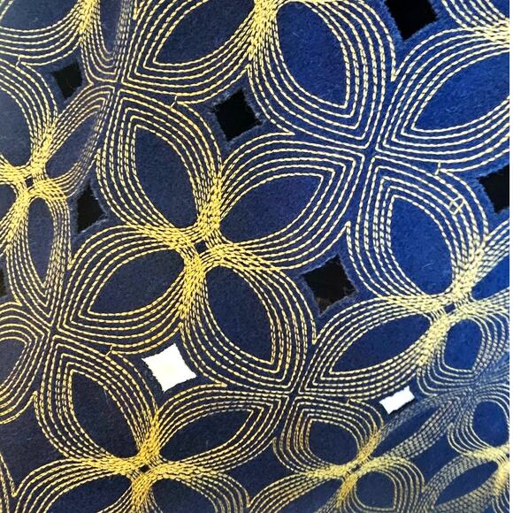 Boden Limited Edition Navy Blue & Gold Wool Cut Out Embroidered Skirt - Picture 4 of 7